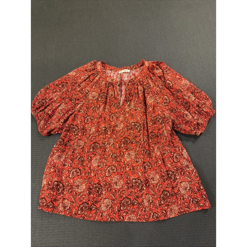 Ulla Johnson‎ Red Floral Puff Sleeve Mari Top Size 10